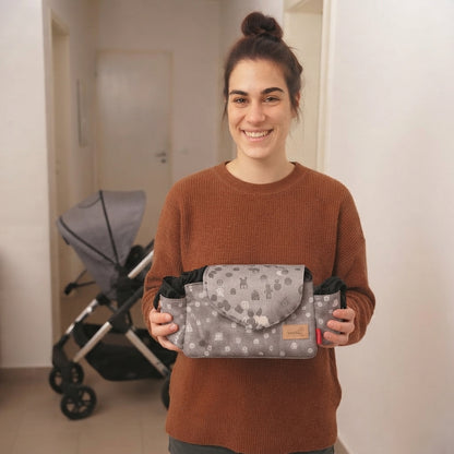 תיק מארגן אוניברסלי לעגלת תינוק ומחזיק כוסות מולטיפונקציונלי