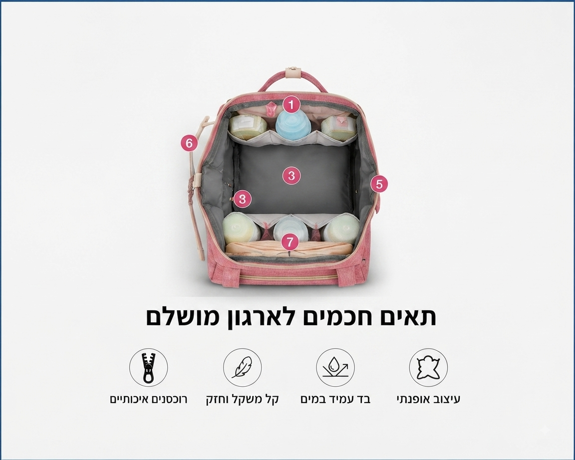 תיק אמא 3-ב-1 – כל מה שצריך לתינוק, מסודר ונגיש במקום אחד
